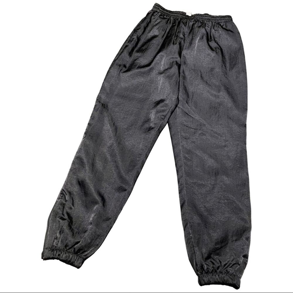 Vintage 90s Joggers Black Satin Windbreaker Track Drawstring Pant Streetwear L